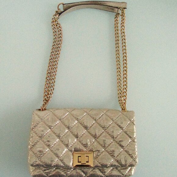 INC International Concepts Gold Metallic Crossbody Handbag - Picture 1 of 7